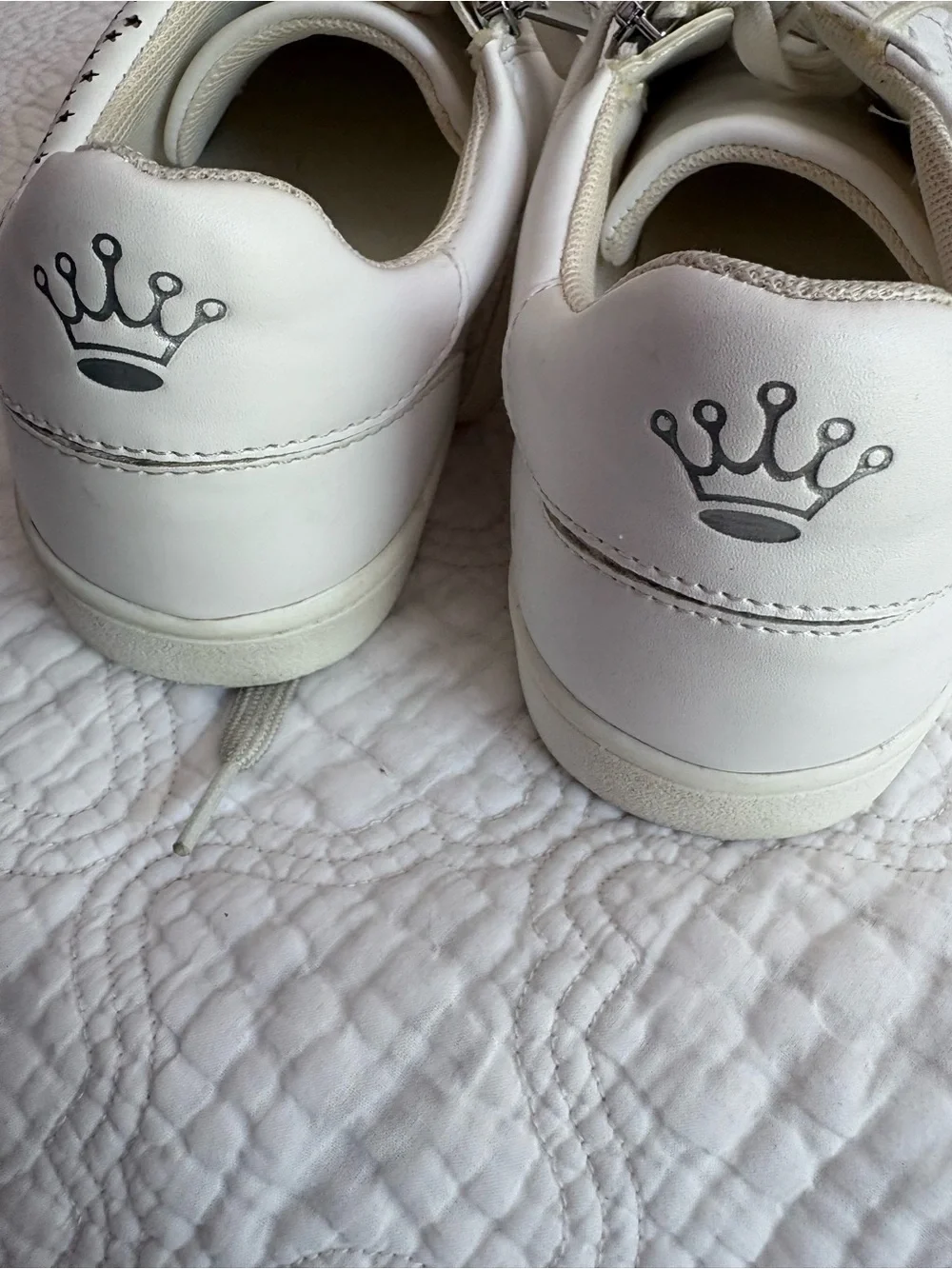 Nina White Lace-Up Sneakers with Silver Star Accents